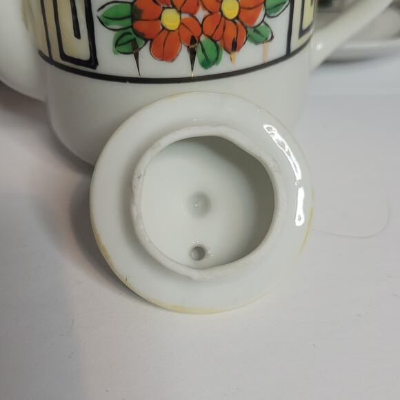 Japanese Miniature Toy Tea Set Floral Bone China Collectible White Red Flower - Picture 7 of 15